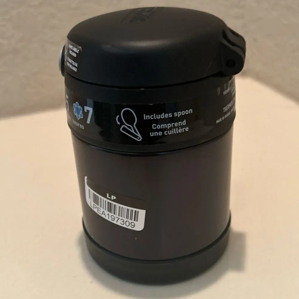 Thermos Kids 10oz Food Jar With Spoon Black 5 Hour School Work Travel NWT